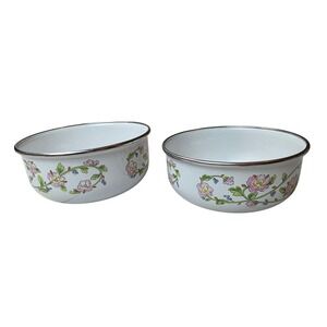 Kobe Kitchen Enamelware‎ Floral Mixing Bowls Set of 2 White Made in Japan 6 G1